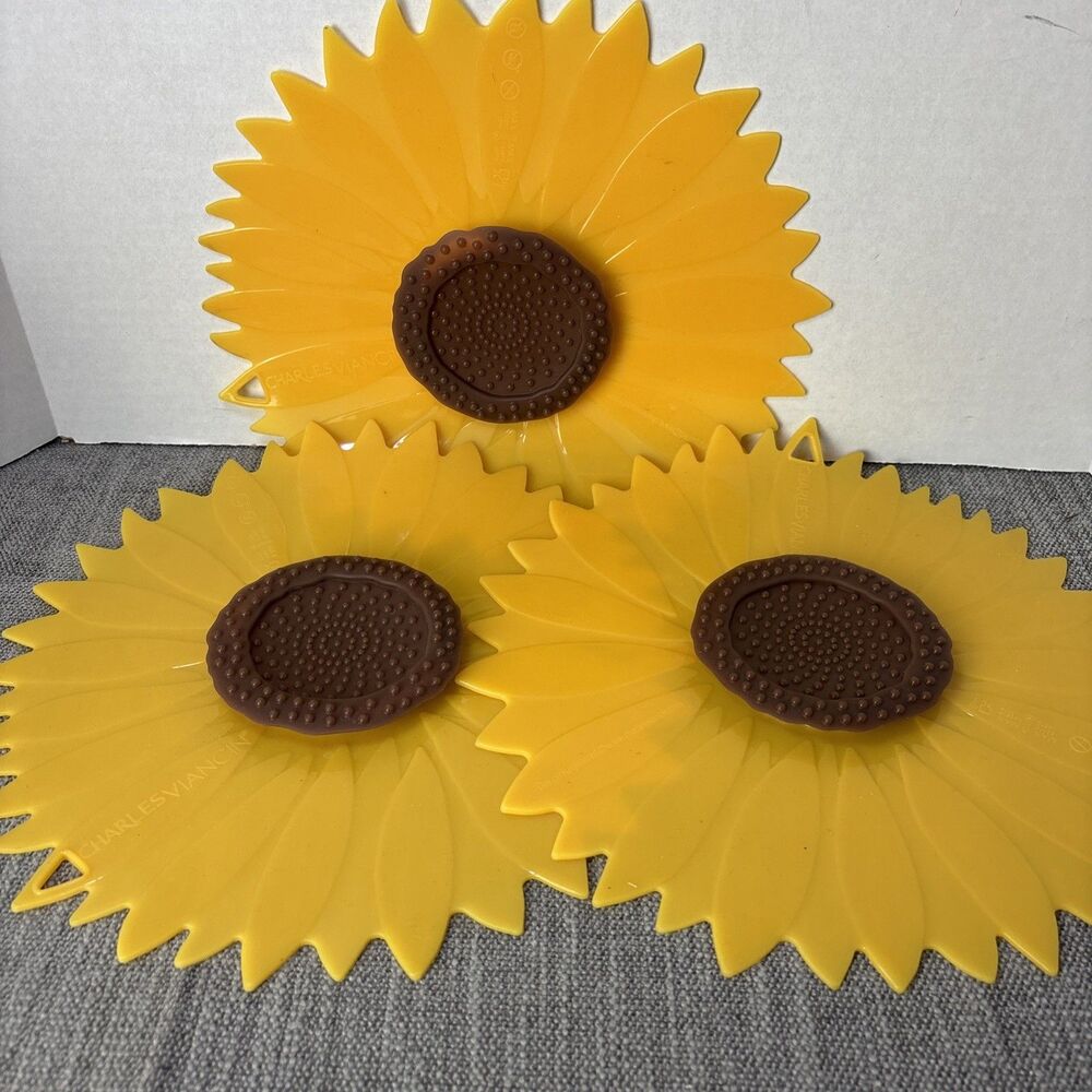Charles Viancin 11" Silicone Yellow SUNFLOWER Food Covers Set of 3